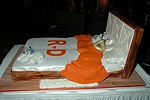 Wedding cake at a party to celebrate the August nuptials of comic Daniella Rich and real-estate maven Richard Kilstock  at Pier 60 in Manhattan on October 7, 2004. photo by Rob Rich copyright 2004. 516-676-3939 robwayne1@aol.com