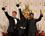 Ian Tapp, Richard Pryke and Resul Pookutty accepting the Oscar� in the category Best motion picture of the year for �Slumdog Millionaire� (Fox Searchlight), A Celador Films Production, is Christian Colson, Producer during the 81st Annual Academy Awards� live on the ABC Television broadcast from the Kodak Theatre in Hollywood, CA Sunday, February 22, 2009.  Ian Tapp, Richard Pryke and Resul Pookutty 