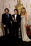 Academy Award�-winner Kunio Kato (center) with presenters (left to right) Jack Black and Jennifer Aniston backstage at the 81st Academy Awards� are presented live on the ABC Television network from The Kodak Theatre in Hollywood, CA, Sunday, February 22, 2009.
