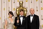 Academy Award�-winner Dustin Lance Black (center) with presenters (left to right) Tina Faye and Steve Martin backstage at the 81st Academy Awards� are presented live on the ABC Television network from The Kodak Theatre in Hollywood, CA, Sunday, February 22, 2009.