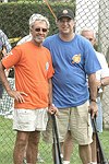 Roy Scheider and Stewart Lane at the Artist and Writer's Annual Softball game in Easthampton on 8-21-04.  photo by Rob Rich copyright 2004 516-676-3939  robwayne1@aol.com