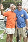 Roy Scheider and Stewart Lane at the Artist and Writer's Annual Softball game in Easthampton on 8-21-04.  photo by Rob Rich copyright 2004 516-676-3939  robwayne1@aol.com