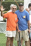 Roy Scheider and Stewart Lane at the Artist and Writer's Annual Softball game in Easthampton on 8-21-04.  photo by Rob Rich copyright 2004 516-676-3939  robwayne1@aol.com