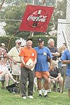 Leif Hope and Ken Auletta at the Artist and Writer's Annual Softball game in Easthampton on 8-21-04.  photo by Rob Rich copyright 2004 516-676-3939  robwayne1@aol.com