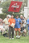 Leif Hope and Ken Auletta at the Artist and Writer's Annual Softball game in Easthampton on 8-21-04.  photo by Rob Rich copyright 2004 516-676-3939  robwayne1@aol.com
