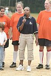 Singing the national anthem at the Artist and Writer's Annual Softball game in Easthampton on 8-21-04.  photo by Rob Rich copyright 2004 516-676-3939  robwayne1@aol.com