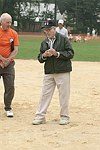 Eli Wallach  throws out the first ball at the Artist and Writer's Annual Softball game in Easthampton on 8-21-04.  photo by Rob Rich copyright 2004 516-676-3939  robwayne1@aol.com
