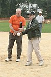 Eli Wallach  throws out the first ball at the Artist and Writer's Annual Softball game in Easthampton on 8-21-04.  photo by Rob Rich copyright 2004 516-676-3939  robwayne1@aol.com
