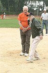 Eli Wallach  throws out the first ball at the Artist and Writer's Annual Softball game in Easthampton on 8-21-04.  photo by Rob Rich copyright 2004 516-676-3939  robwayne1@aol.com
