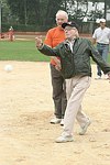 Eli Wallach  throws out the first ball at the Artist and Writer's Annual Softball game in Easthampton on 8-21-04.  photo by Rob Rich copyright 2004 516-676-3939  robwayne1@aol.com