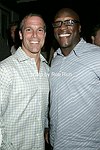 Michael Dreishpoon and Tony Morrison on 5-30-04 at the Hamptons Magazine/La Perla party at Star Room in Wainscott.<br>photo by Rob Rich copyright 2004<br>516-676-3939<br>robwayne1@aol.com